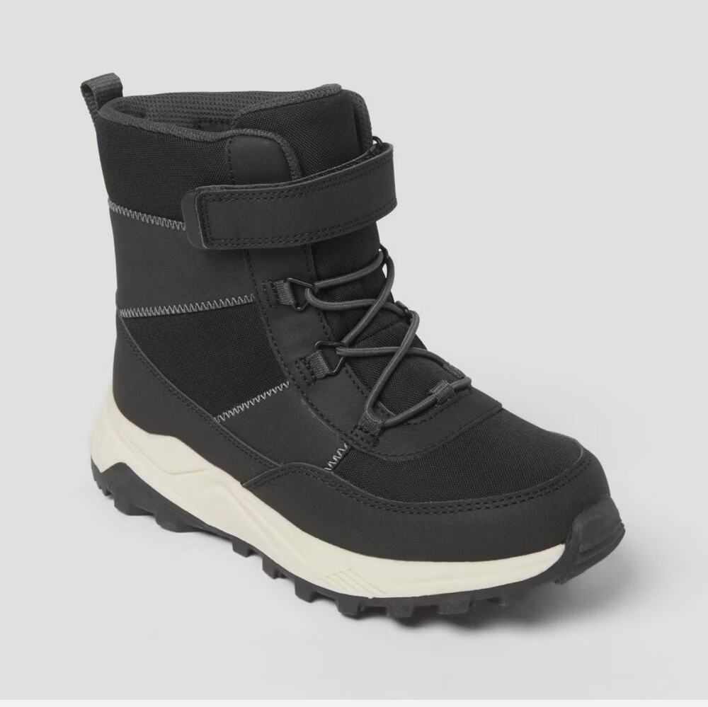 Cat & Jack Noah Boys Waterproof Hiker Winter Boots Black Snow Shoes Size 13 NWOB
